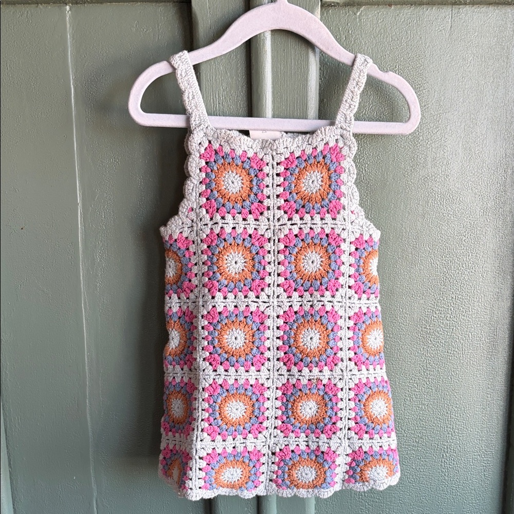 Zara  Crochet Girls' Tank Top Dress - Pink blue & Orange
